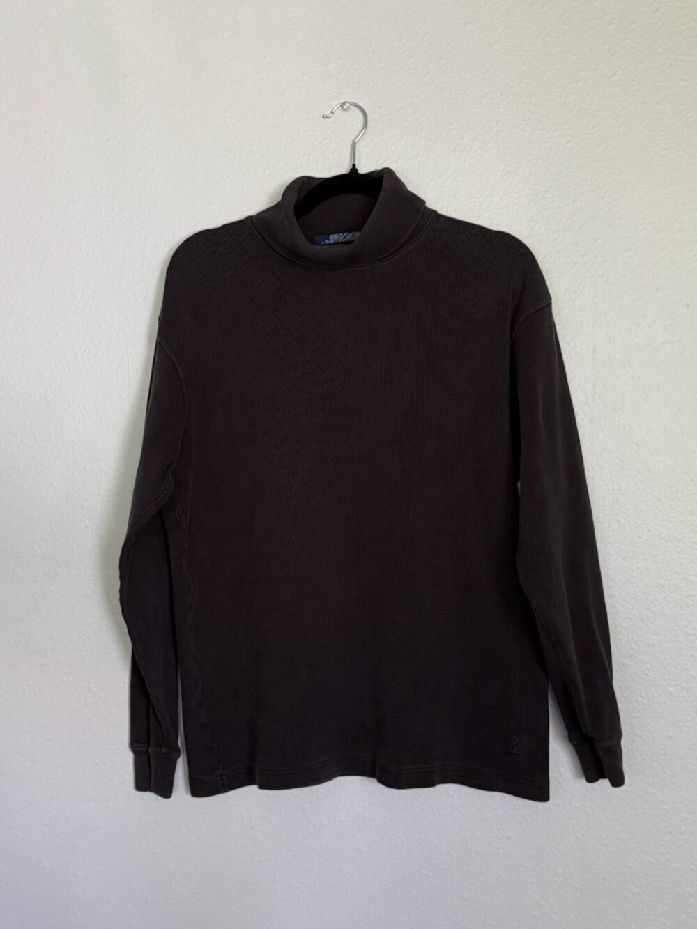 Vintage Tommy Hilfiger Lion Crest Turtleneck Shirt Medium Ribbed Knit Y2K Gray